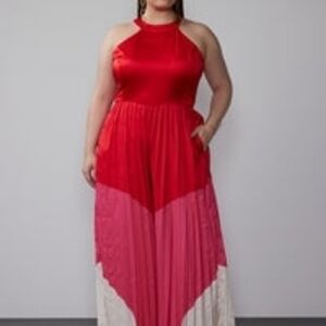Red and Pink Halter Jumpsuit